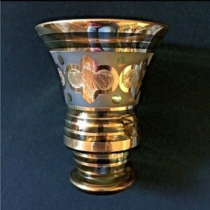 Antique Handpainted Made in Belgium BOOM Gold and Amber Glass Vase Art Deco Rare